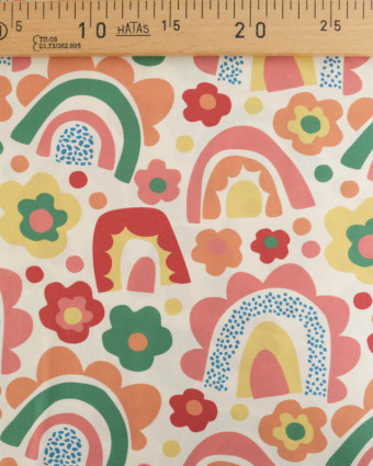 Popeline de Coton Motif Arc-En-Ciel et Fleur Multicolore - Mercerine