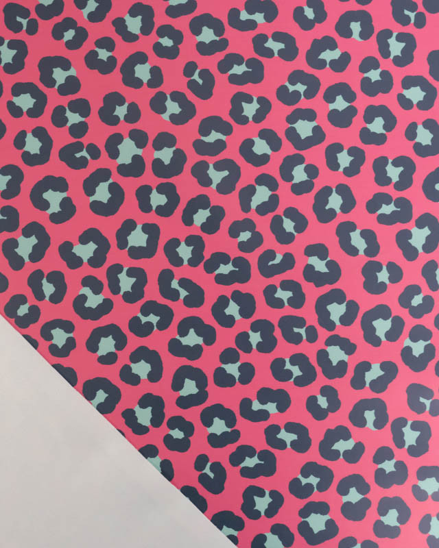 Tissu Imperméable Léopard Rose Fuchsia et Vert d'eau - Mercerine