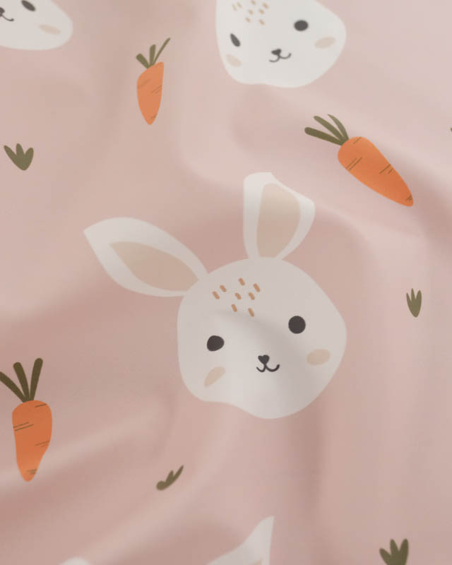 Tissu Imperméable Rose Clair Petit Lapinou - Mercerine