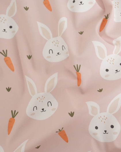 Tissu Imperméable Rose Clair Petit Lapinou - Mercerine