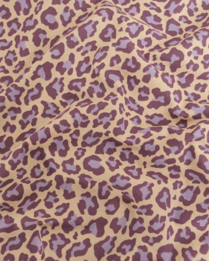Popeline de Coton Beige Motif Léopard Myrtille - Mercerine