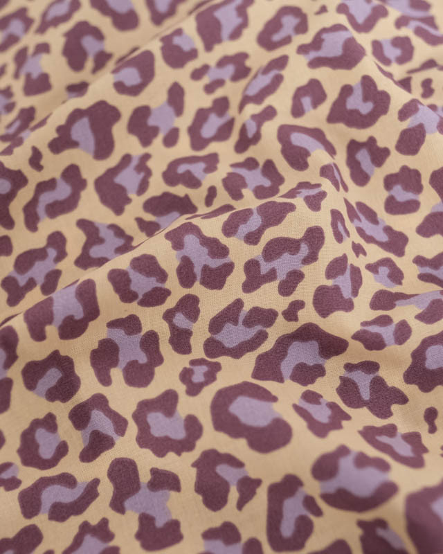 Popeline de Coton Beige Motif Léopard Myrtille - Mercerine