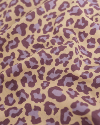 Popeline de Coton Beige Motif Léopard Myrtille - Mercerine