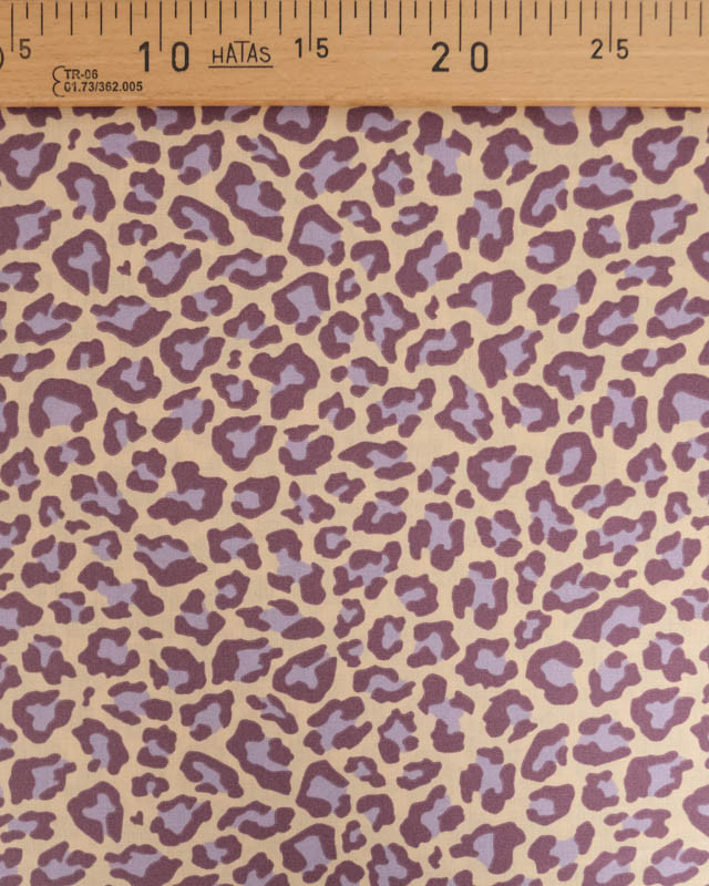 Popeline de Coton Beige Motif Léopard Myrtille - Mercerine