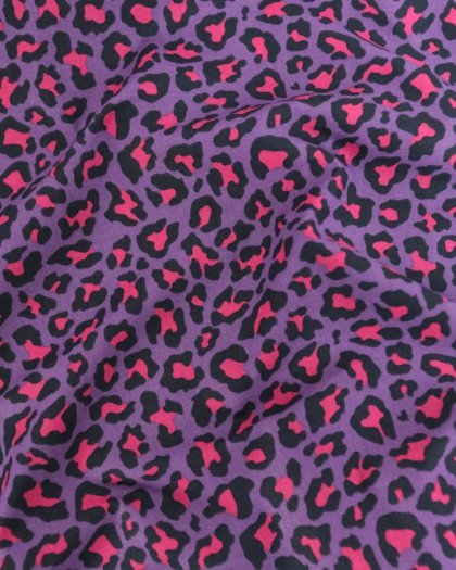 Popeline de Coton Motif Léopard Violet et Rose - Mercerine