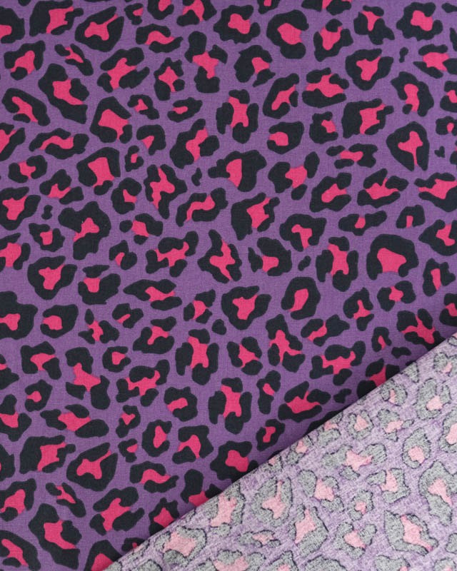 Popeline de Coton Motif Léopard Violet et Rose - Mercerine