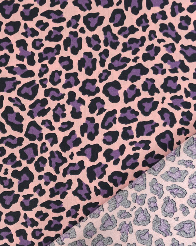 Popeline de Coton Motif Léopard Rose et Myrtille - Mercerine