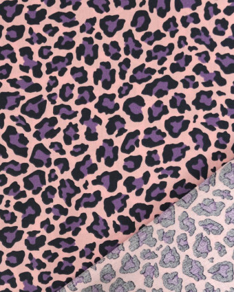 Popeline de Coton Motif Léopard Rose et Myrtille - Mercerine