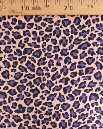 Popeline de Coton Motif Léopard Rose et Myrtille - Mercerine