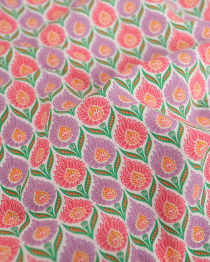 Tissu Coton Motif Floral Mauve et Rose - Mercerine
