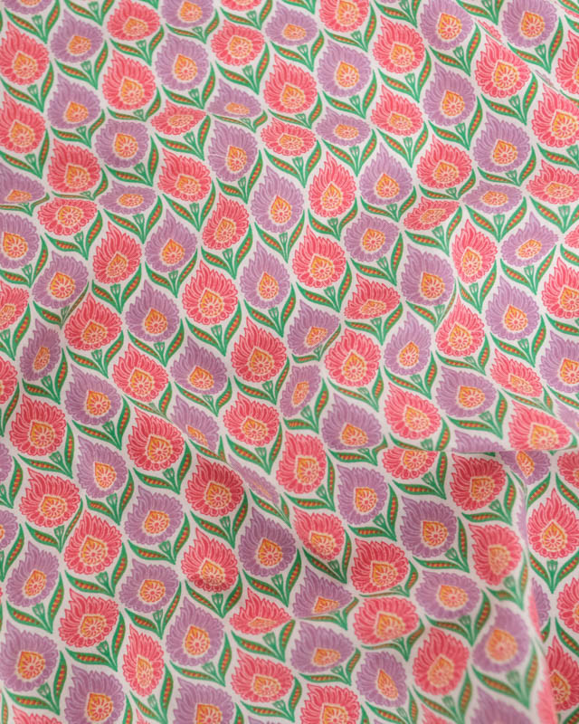 Tissu Coton Motif Floral Mauve et Rose - Mercerine