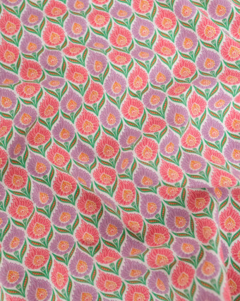 Tissu Coton Motif Floral Mauve et Rose - Mercerine