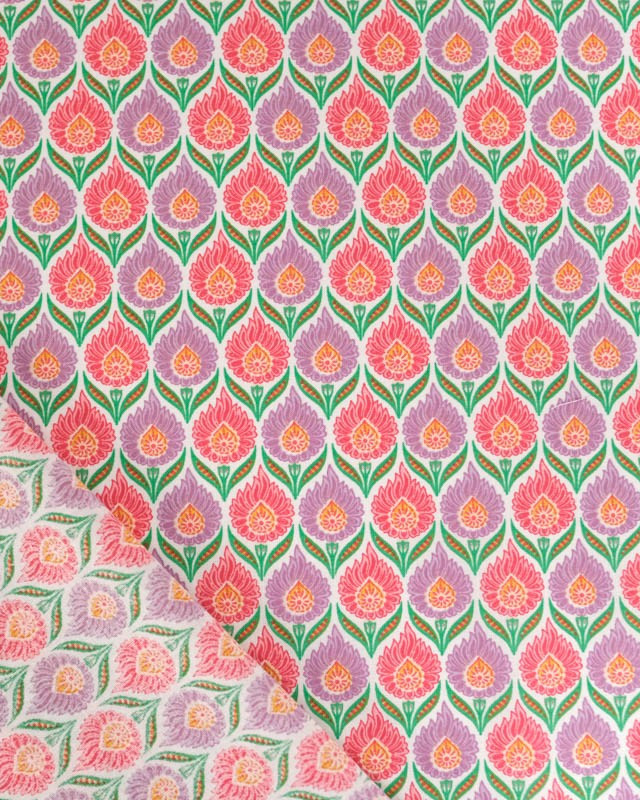 Tissu Coton Motif Floral Mauve et Rose - Mercerine