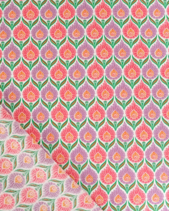 Tissu Coton Motif Floral Mauve et Rose - Mercerine