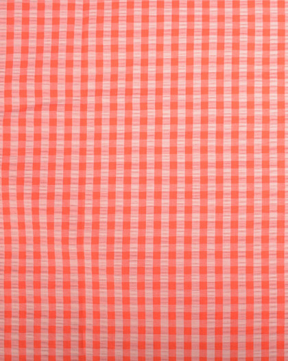 Seersucker Vichy Pêche Fraise - Mercerine