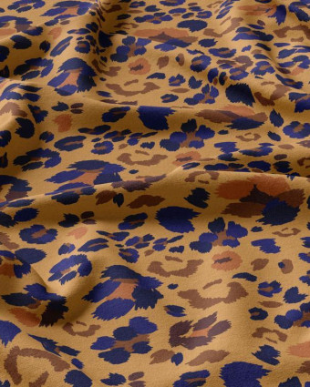 Tissu Viscose Imprimé Lynx Marron Bleu