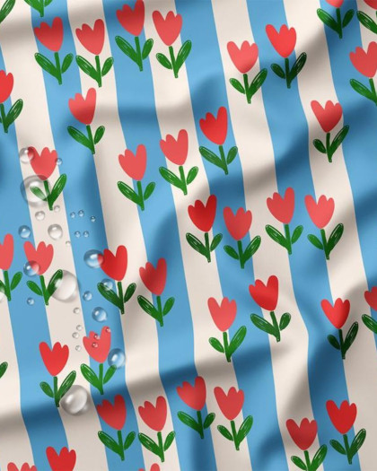 Tissu Imperméable Imprimé Tulipe Bleu - Mercerine