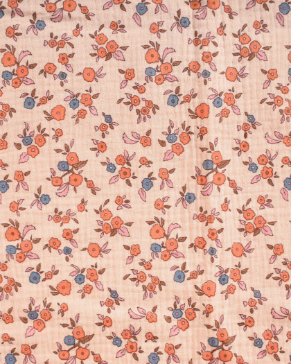 Tissu Double Gaze Imprimée Fleurs Orange - Mercerine