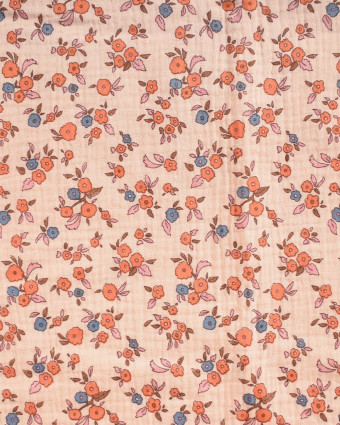 Tissu Double Gaze Imprimée Fleurs Orange - Mercerine