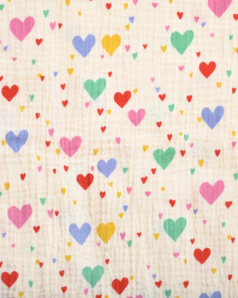 Tissu Double Gaze Imprimée Coeur - Mercerine