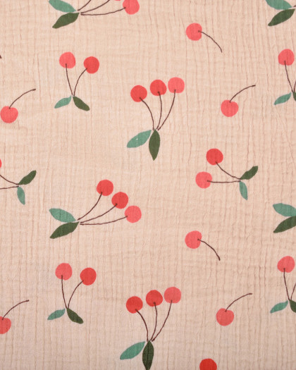 Tissu Double Gaze Imprimée Cerises - Mercerine