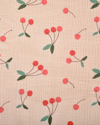 Tissu Double Gaze Imprimée Cerises - Mercerine