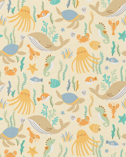 Tissu Coton Imprimé Baleine - Mercerine