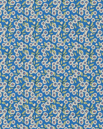 Tissu Coton Imprimé Bleu Floral - Mercerine