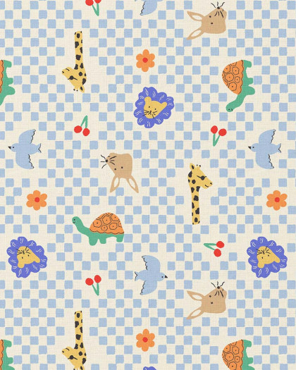Tissu Coton Imprimé Vichy Animaux - Mercerine