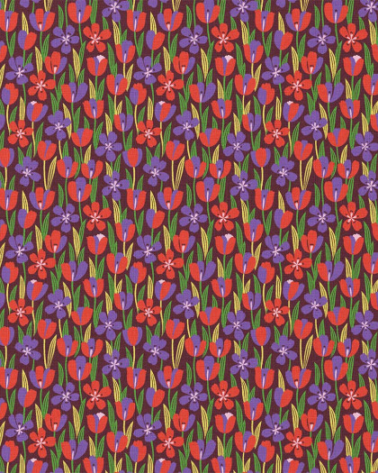 Tissu Coton Imprimé Tulipe Violet - Mercerine