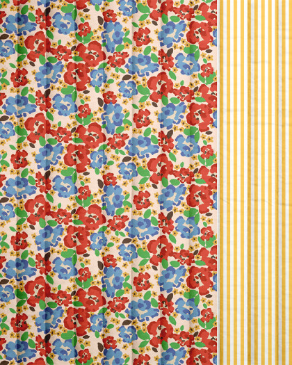 Tissu Matelassé en Coton Fleurs Rouge Bleu - Mercerine