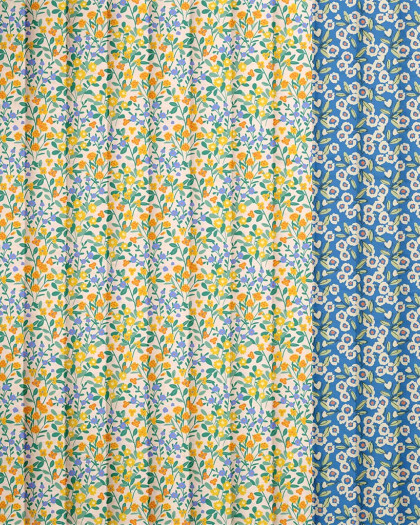 Tissu Matelassé en Coton Fleurs Jaune Bleu - Mercerine