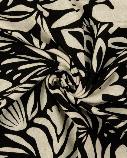 Viscose Lin Motif Floral Noir - Mercerine