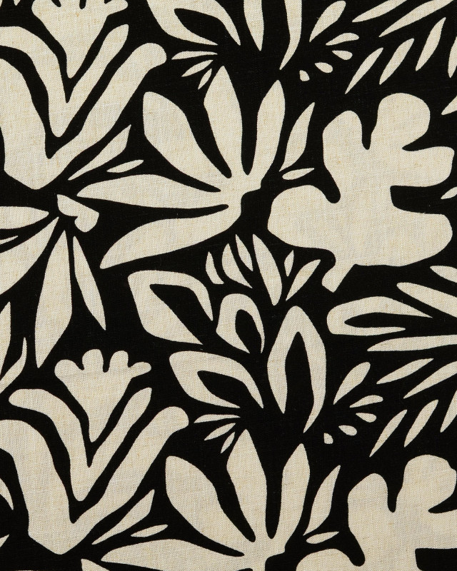 Viscose Lin Motif Floral Noir - Mercerine