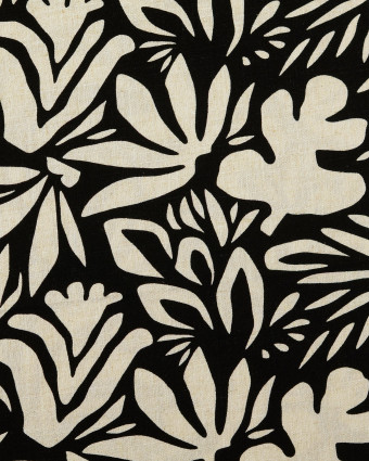 Viscose Lin Motif Floral Noir - Mercerine