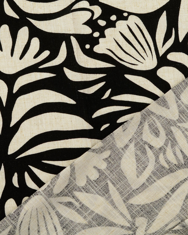 Viscose Lin Motif Floral Noir - Mercerine