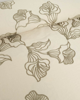 Tissu Viscose Mélangé Motif Floral Brodé Ecru - Mercerine