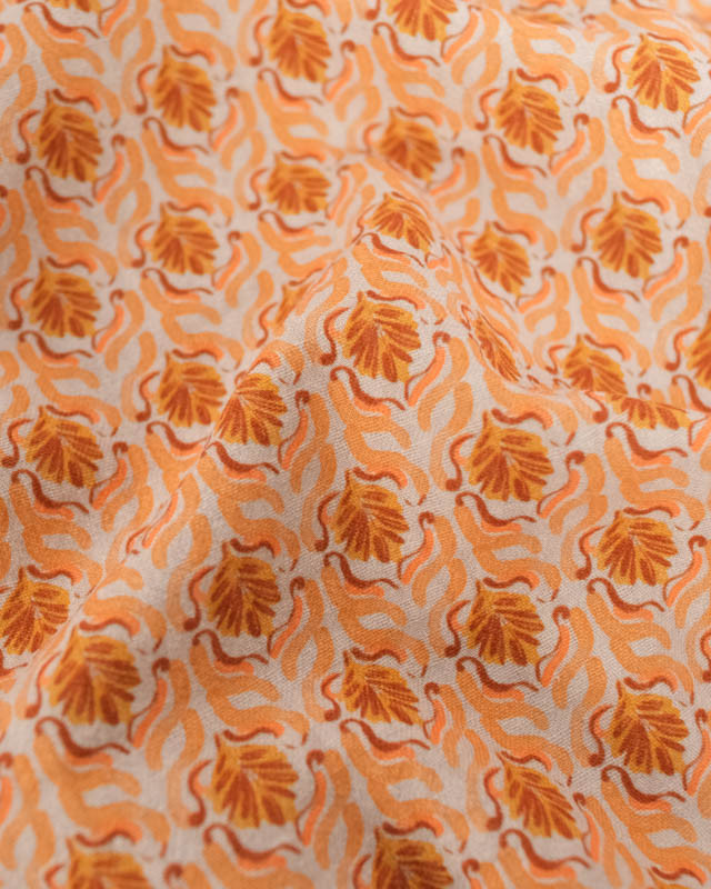 Tissu Coton Gaufré Motif Floral Indien Orange - Mercerine