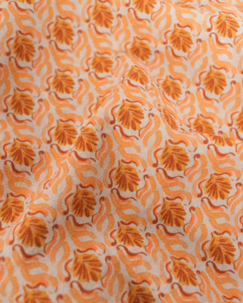 Tissu Coton Gaufré Motif Floral Indien Orange - Mercerine