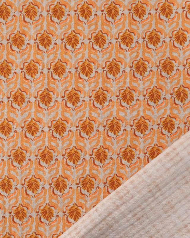 Tissu Coton Gaufré Motif Floral Indien Orange - Mercerine