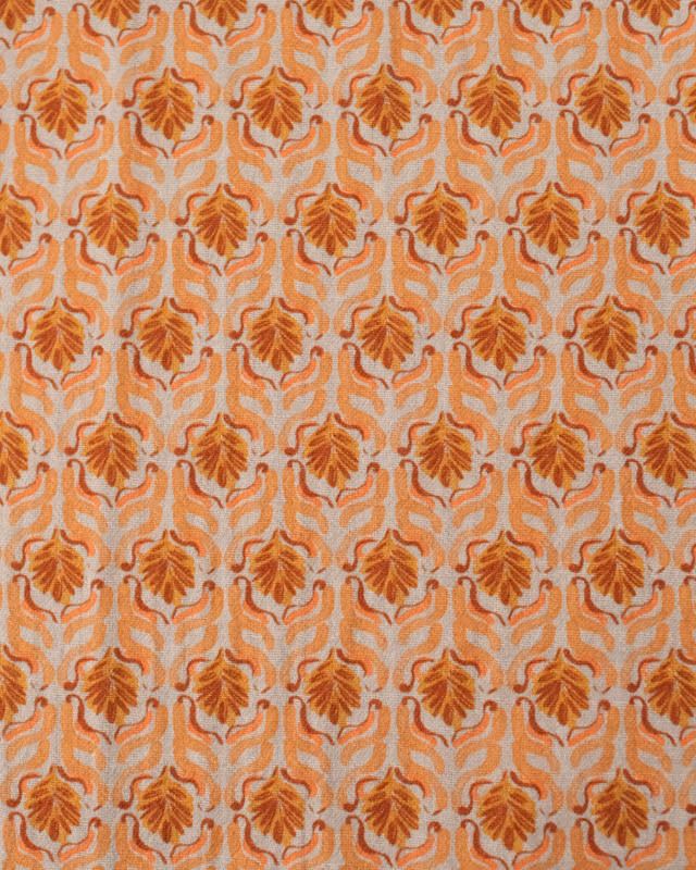Tissu Coton Gaufré Motif Floral Indien Orange - Mercerine