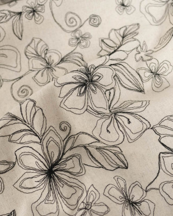 Viscose Lin Beige Naturel Fleurs Bordées - Mercerine