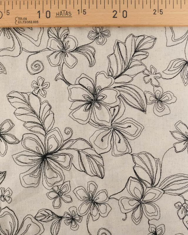 Viscose Lin Beige Naturel Fleurs Bordées - Mercerine
