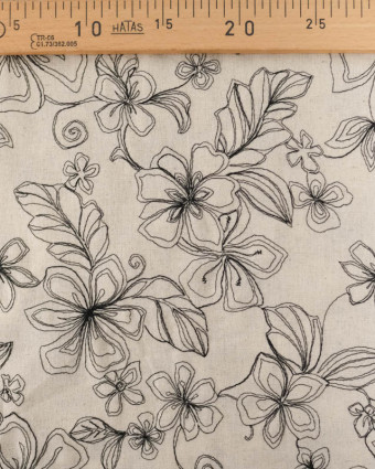 Viscose Lin Beige Naturel Fleurs Bordées - Mercerine