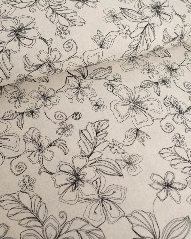 Viscose Lin Beige Naturel Fleurs Bordées - Mercerine