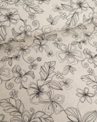 Viscose Lin Beige Naturel Fleurs Bordées - Mercerine