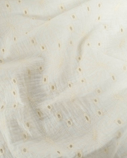 Tissu Double Gaze Fleurs Brodées Blanc - Mercerine