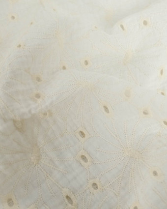 Tissu Double Gaze Fleurs Brodées Blanc - Mercerine