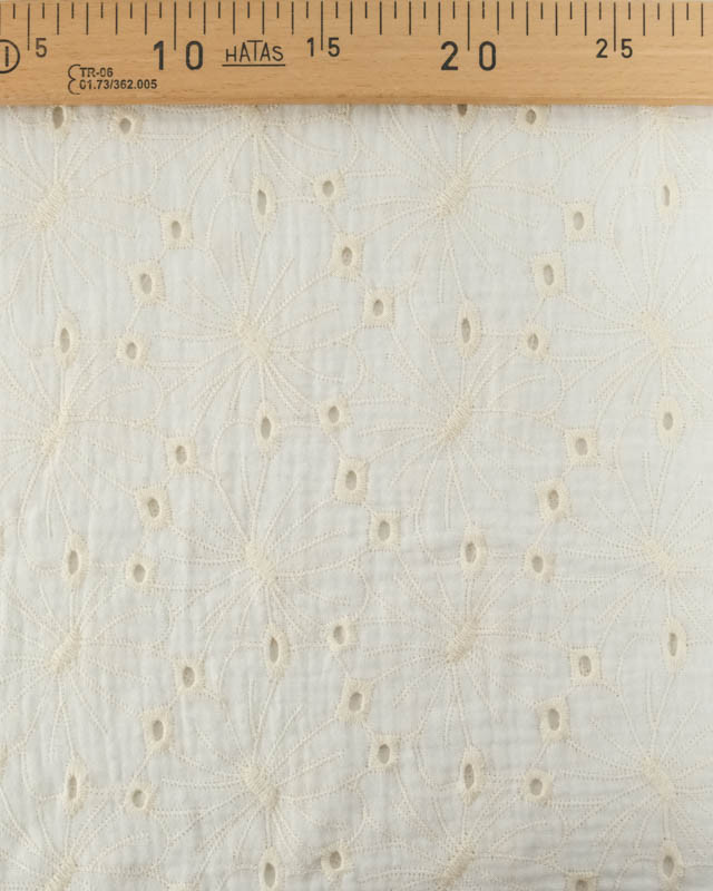 Tissu Double Gaze Fleurs Brodées Blanc - Mercerine