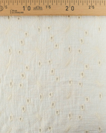 Tissu Double Gaze Fleurs Brodées Blanc - Mercerine